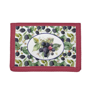 Cute Blackberries Watercolor Tri-fold Wallet