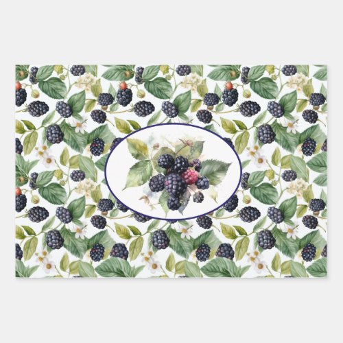 Cute Blackberries Watercolor Wrapping Paper Sheets