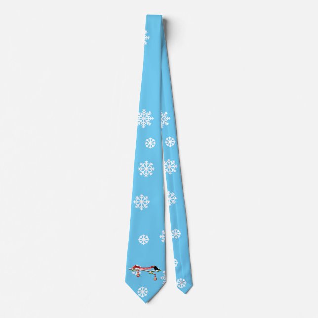 Cute Blackbird And Cardinal On Branch - MERRY XMAS Neck Tie (Front)