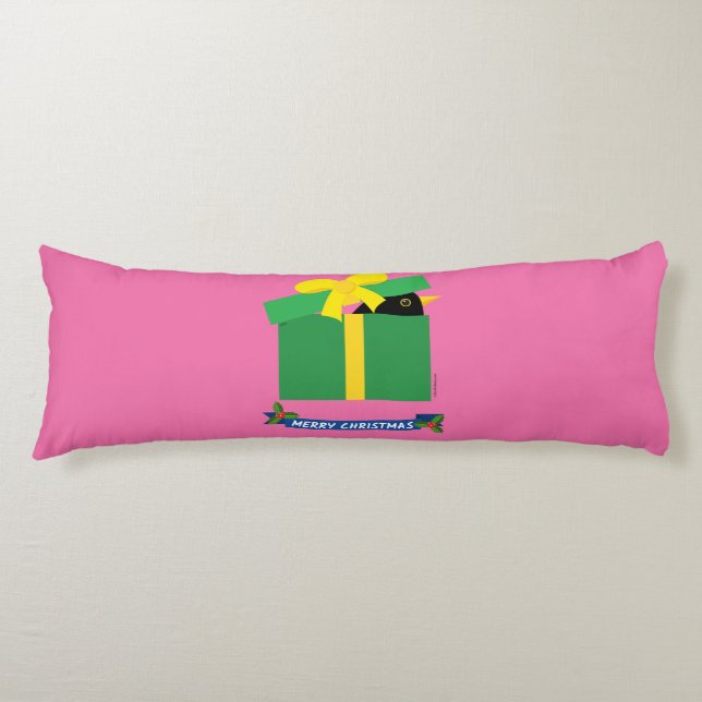Cute Blackbird Peeking Out Of A Gift Box Body Pillow (Front)