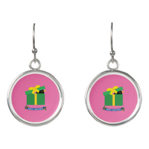 Cute Blackbird Peeking Out Of A Gift Box Earrings