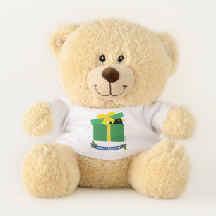 Cute Blackbird Peeking Out Of A Gift Box Teddy Bear