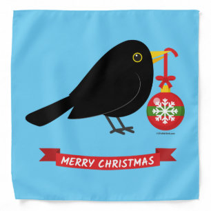 Cute Blackbird With A Christmas Ball Bandana