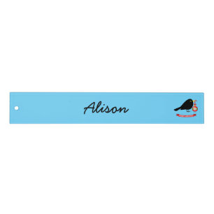 Cute Blackbird With A Christmas Ball Custom Name Ruler