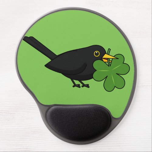 Cute Blackbird with Shamrock Clover Cartoon Gel Mouse Pad