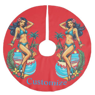 Cute Blackhaired Bikini Beach Girl Thunder_Cove Brushed Polyester Tree Skirt