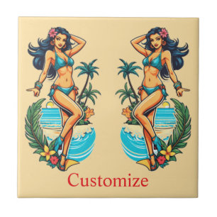 Cute Blackhaired Bikini Beach Girl Thunder_Cove Ceramic Tile