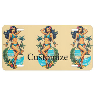 Cute Blackhaired Bikini Beach Girl Thunder_Cove License Plate