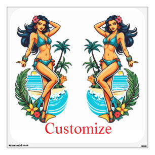 Cute Blackhaired Bikini Beach Girl Thunder_Cove Wall Decal