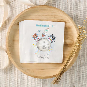 Cute blast off space themed birthday napkins
