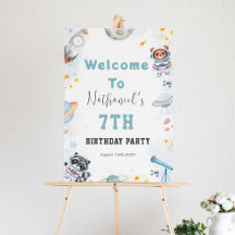Cute blast off space themed birthday Welcome sign 