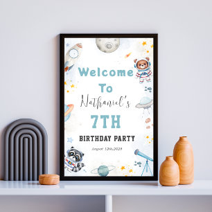 Cute blast off space themed birthday Welcome sign