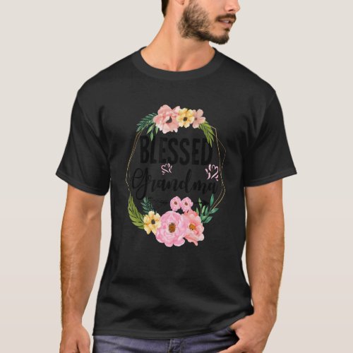 Cute Blessed Grandma With Floral Heart Mothers Da T_Shirt
