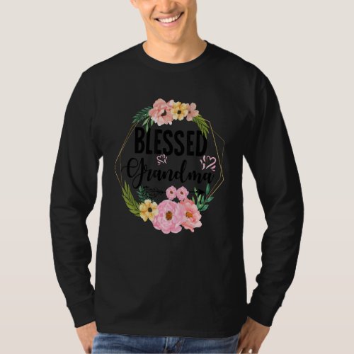 Cute Blessed Grandma With Floral Heart Mothers Da T_Shirt