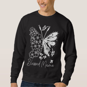 Cute Blessed Mama Butterfly Print Mom Life Sweatshirt