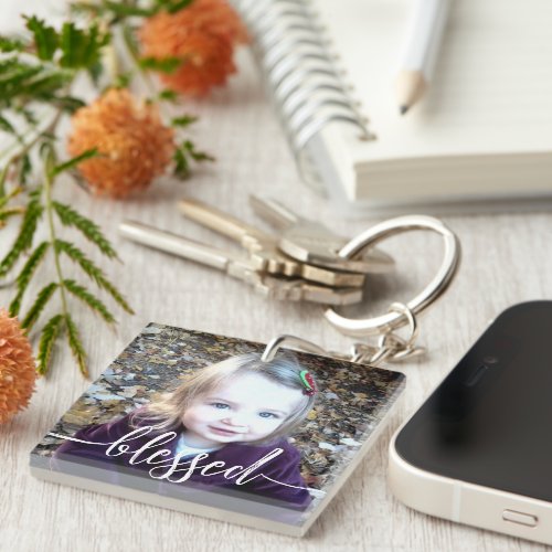 Cute Blessed Script Photo Acrylic Keychain