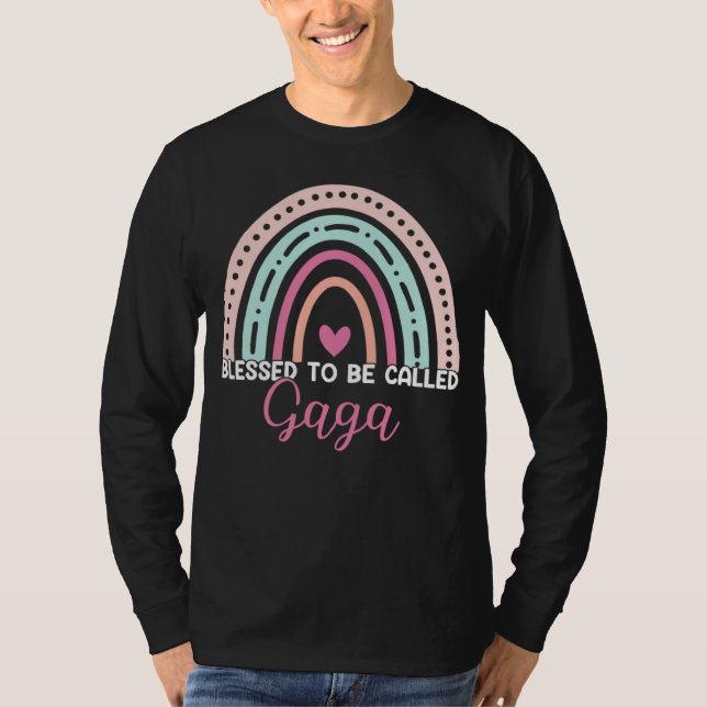 Cute Blessed To Be Called Gaga Rainbow Mom Grandma T-Shirt (Front)