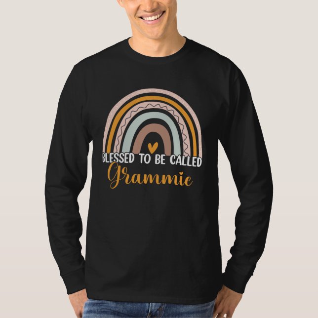 Cute Blessed To Be Called Grammie Boho Rainbow Mot T-Shirt (Front)