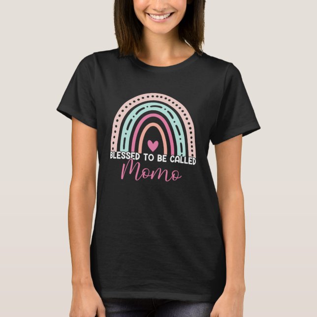 Cute Blessed To Be Called Momo Rainbow Mom Grandma T-Shirt (Front)