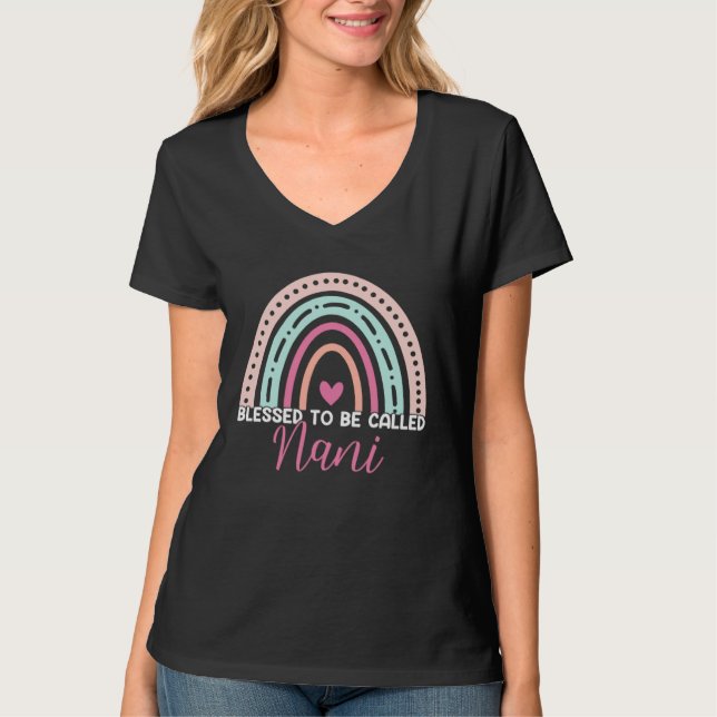 Cute Blessed To Be Called Nani Rainbow Mom Grandma T-Shirt (Front)