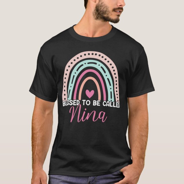 Cute Blessed To Be Called Nina Rainbow Mom Grandma T-Shirt (Front)