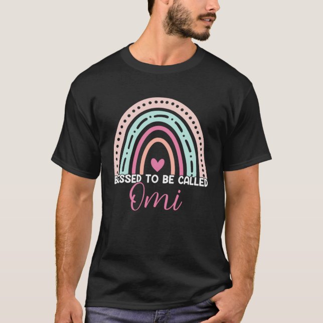 Cute Blessed To Be Called Omi Rainbow Mom Grandma  T-Shirt (Front)