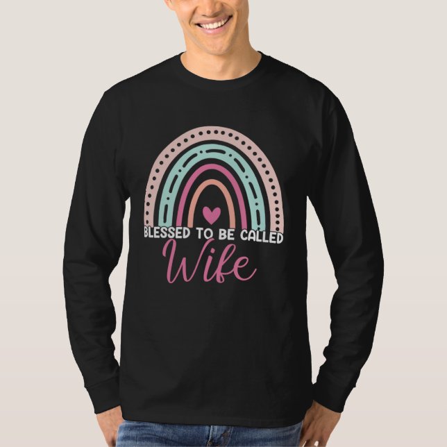 Cute Blessed To Be Called Wife Rainbow Mom Grandma T-Shirt (Front)
