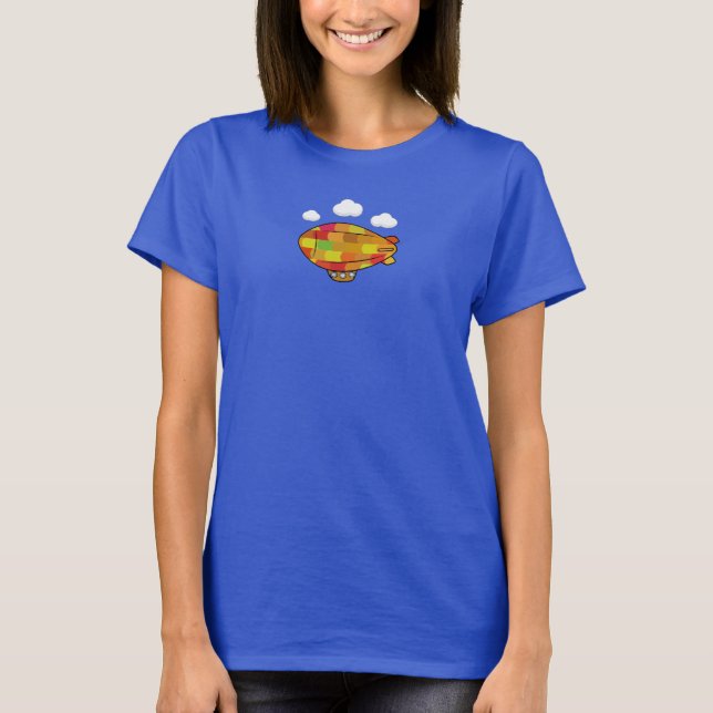 Cute Blimp Balloon In Blue Sky T-Shirt (Front)