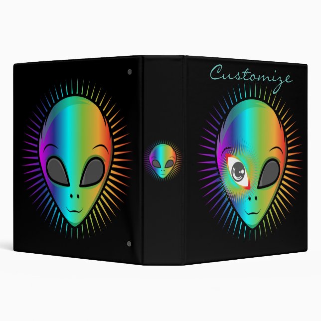 Cute Blinking Alien Head Thunder_Cove 3 Ring Binder (Background)