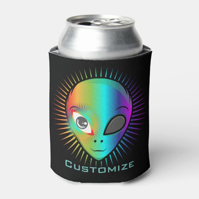 Cute Blinking Alien Head Thunder_Cove Can Cooler (Can Front)