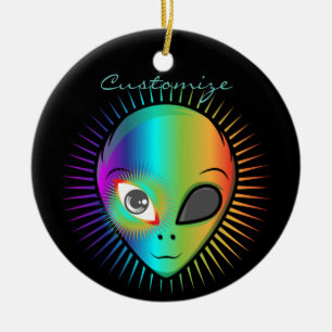 Cute Blinking Alien Head Thunder_Cove Ceramic Ornament