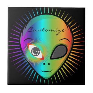 Cute Blinking Alien Head Thunder_Cove Ceramic Tile