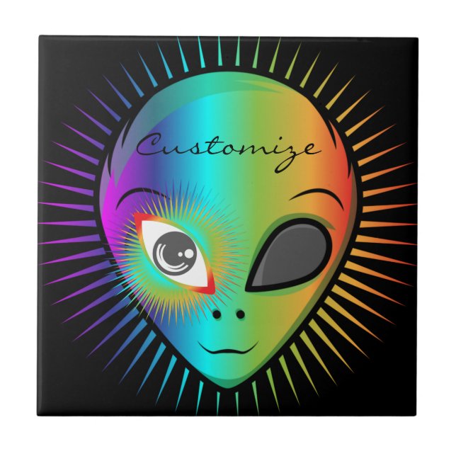 Cute Blinking Alien Head Thunder_Cove Ceramic Tile (Front)