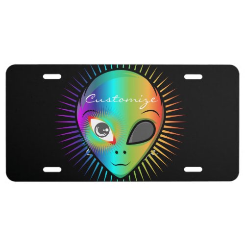 Cute Blinking Alien Head Thunder_Cove License Plate