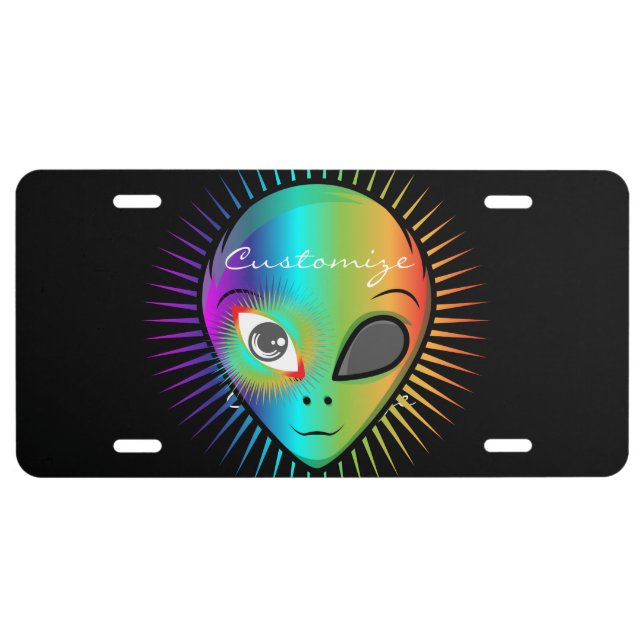 Cute Blinking Alien Head Thunder_Cove License Plate (Front)