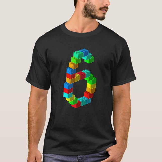 Cute Block Building 6th Birthday  6 Years Old Boys T-Shirt (Front)