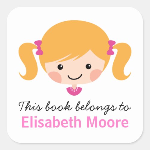 Cute blond cartoon girl personalised bookplate