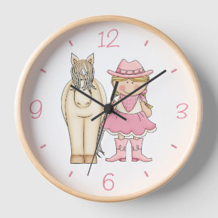 Cute Blond Cowgirl and Cream Horse Clock