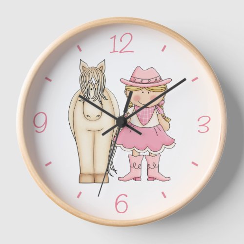 Cute Blond Cowgirl and Cream Horse Clock