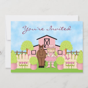 Cute Blond Cowgirl and Horse Birthday Invitation