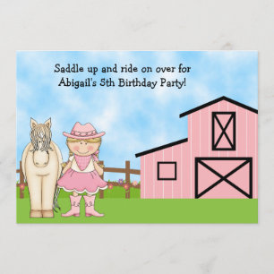 Cute Blond Cowgirl and Horse Birthday Invitation
