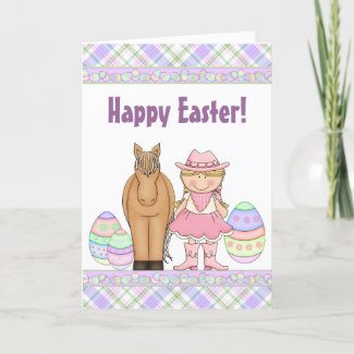 Cute Blond Cowgirl and Horse Happy Easter Card