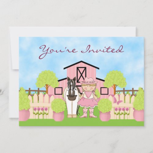 Cute Blond Cowgirl and Paint Horse Birthday Invite
