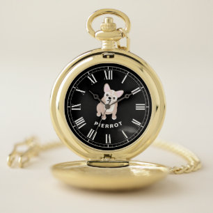 Cute Blond French Bulldog with Dog's Name Pocket Watch