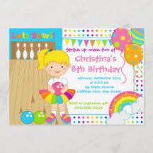Cute Blond Girl Bowling Birthday Party Invitations