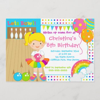 Cute Blond Girl Bowling Birthday Party Invitations by alleventsinvitations at Zazzle