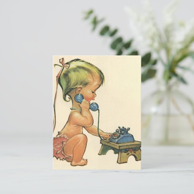 Cute Blond Girl Talking on Toy Phone Invitation (Standing Front)