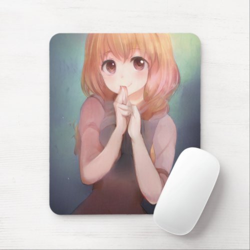 Cute Blond Hair Manga Girl Waifu Kawa Anime Mouse Pad