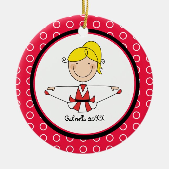 Cute Blond Haired Cheerleader Christmas Ornament (Front)