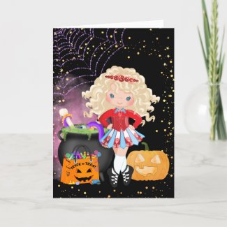 Cute Blond Irish Dancer Halloween Holiday Card